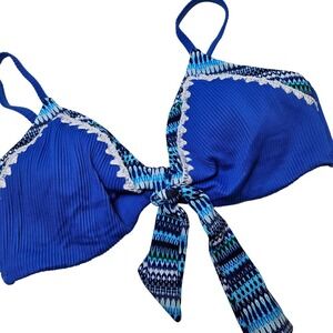 NEW Swimsuits For All Ribbed Ikat Crochet Bikini Top 6‎ Blue NWT